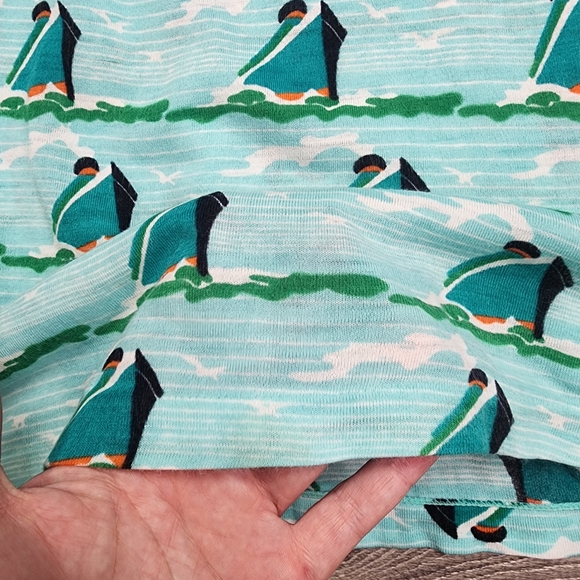 70s 80s VINTAGE Made in Korea Cruise Ship Boat Water Pattern T Shirt Top Large - Picture 6 of 12